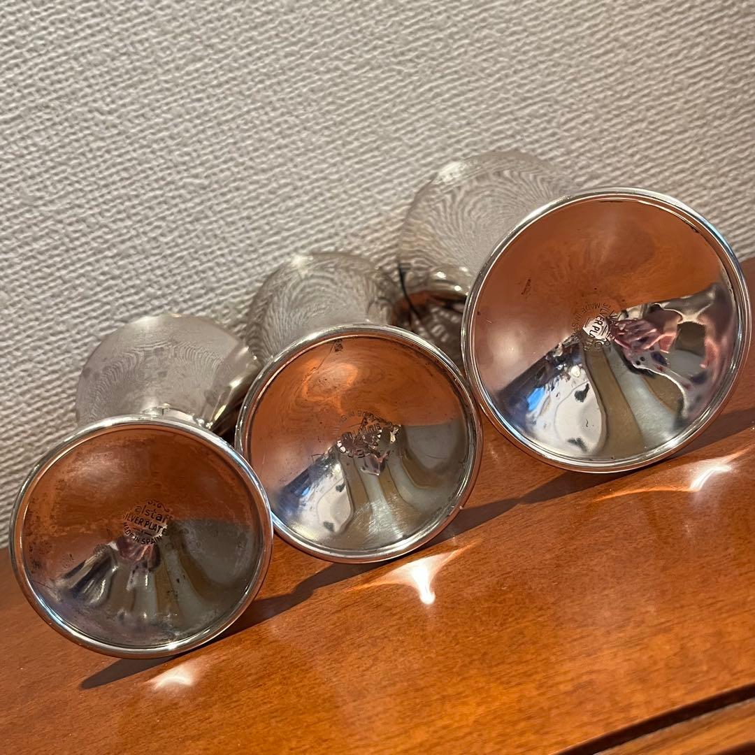 スペイン　アンティーク　シルバープレート　ワイングラス　酒器　純銀P 3客