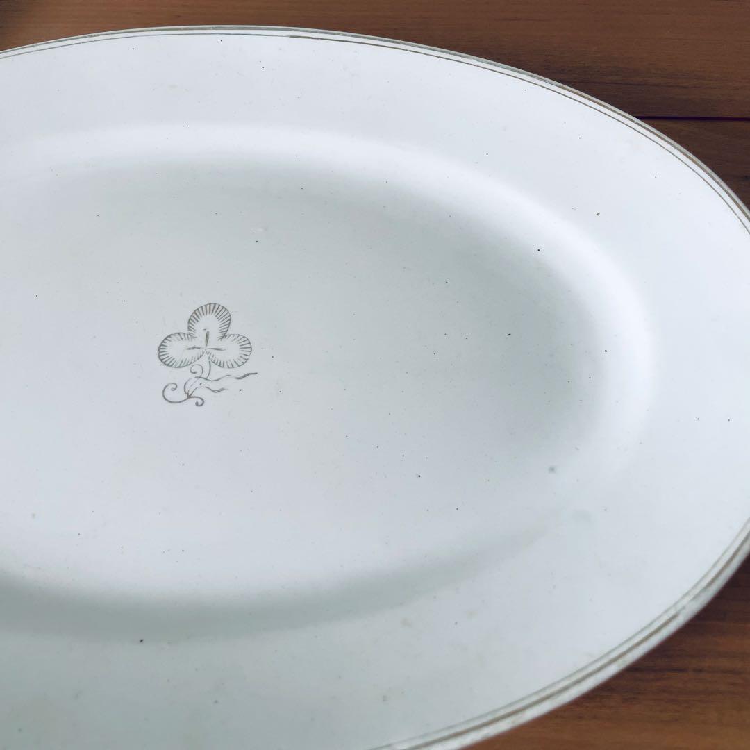オーバルプレート ホワイト リム オーバル皿 大皿 平皿 アンティーク 陶器