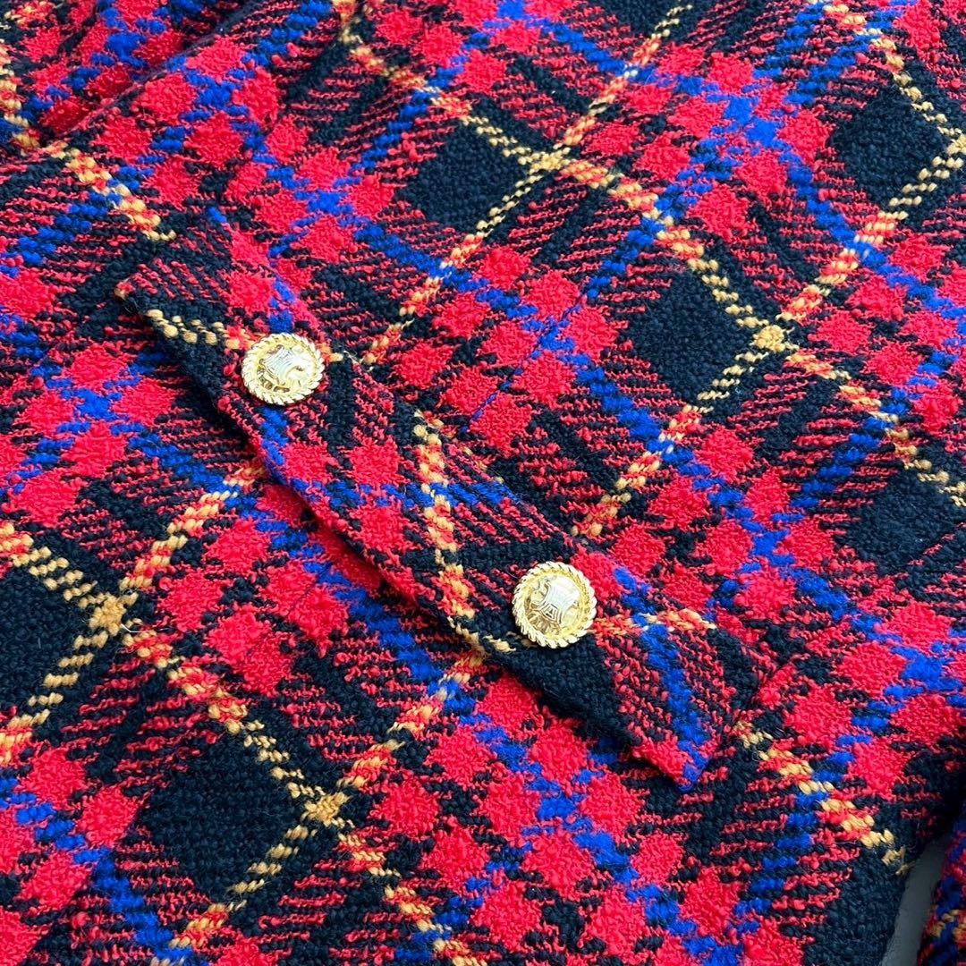 CELINE ヴィンテージ ツイードチェック トリオンフ金ボタンジャケット