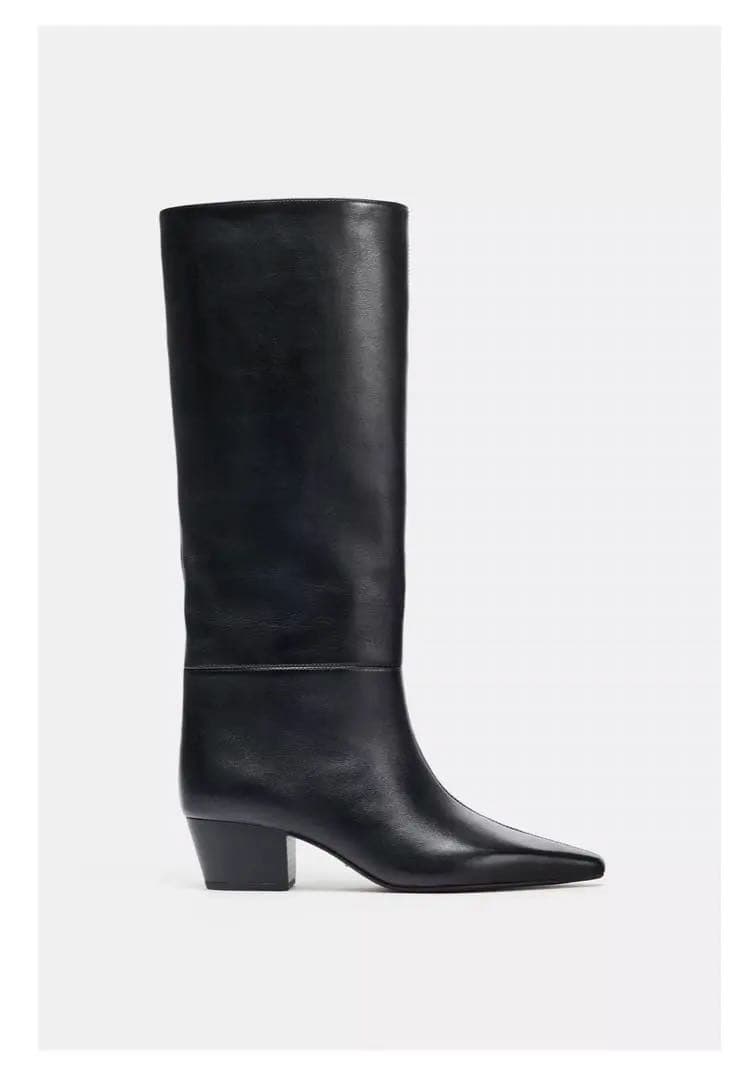 ZARA ポインテッドトゥレザーヒールブーツ　40 26㎝