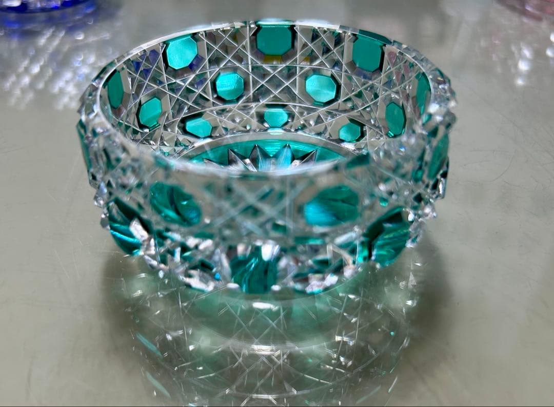 江戸切子　八角籠目　小鉢　3色セット　瀧澤利夫作