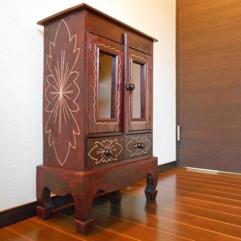アウトレット品 花柄模様 猫足 キャビネット お祈りかえる付き♪ 完成品家具