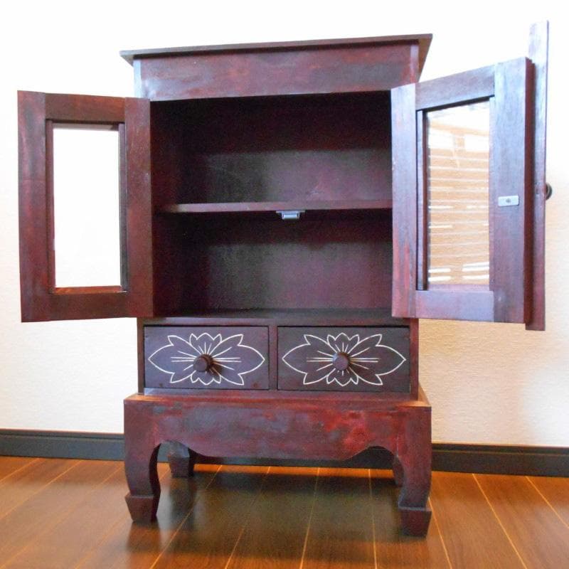 アウトレット品 花柄模様 猫足 キャビネット お祈りかえる付き♪ 完成品家具