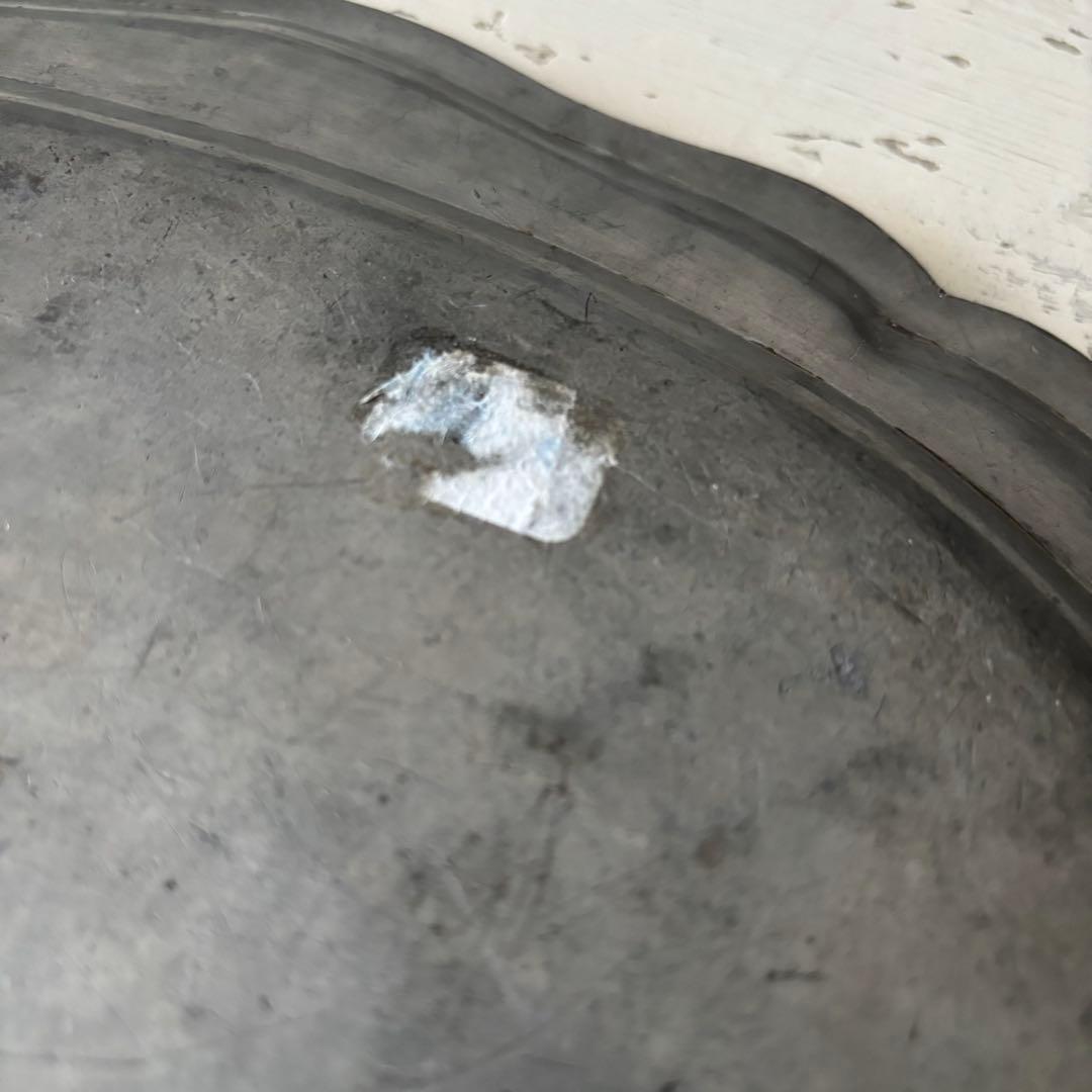 アンティーク ピューターオーバルプレート フランス 花リム