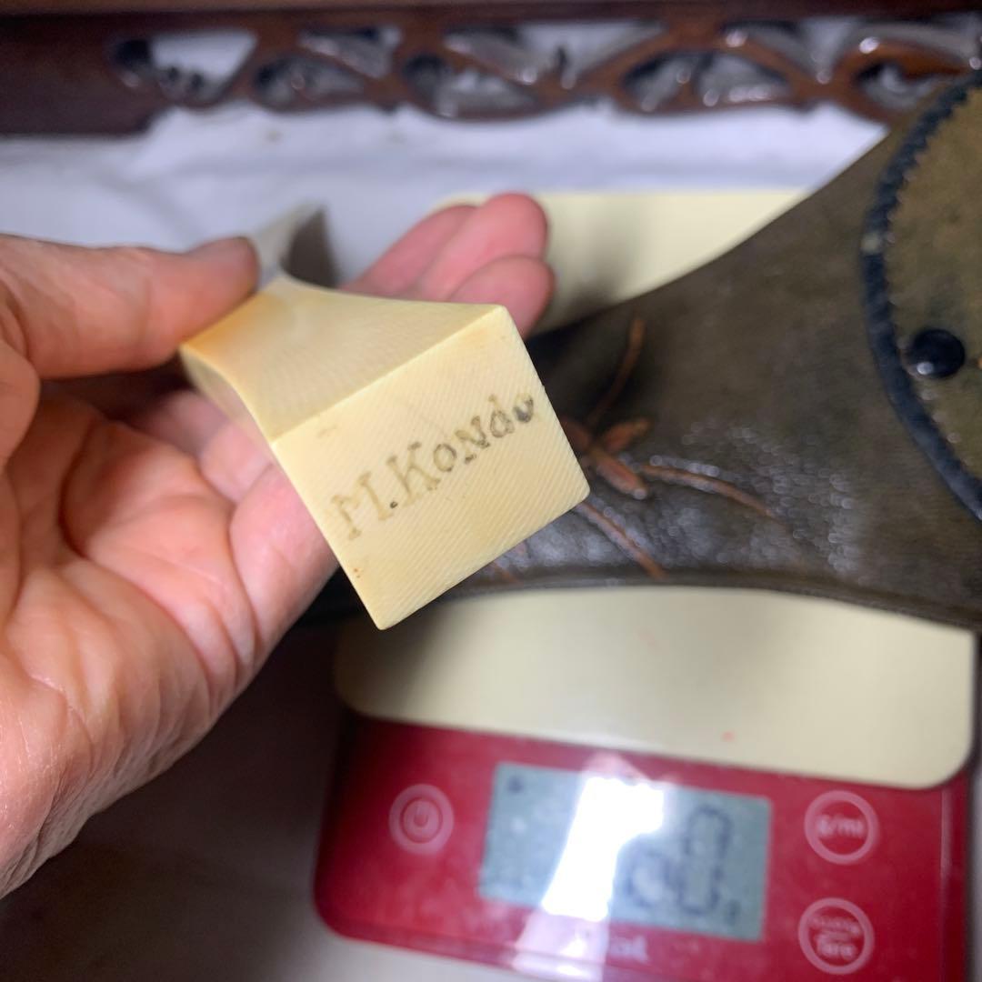 美品 三味線拨子 *牙製　本皮ケース付