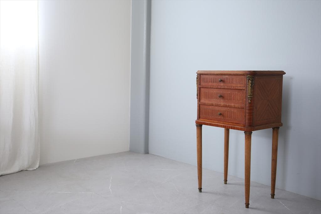 フランスアンティーク大理石キャビネット/ナイトテーブル机/飾り棚(82-151)