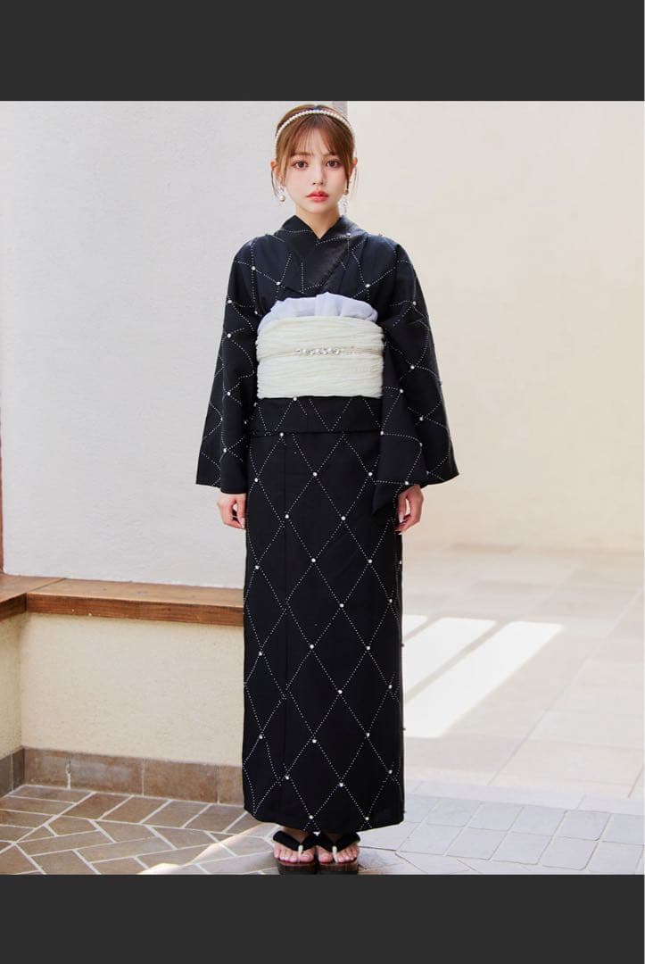 Sugar nine アーガイルビジュー浴衣 ブラック