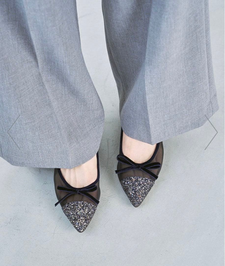 【完売商品✨】Le Talon ポインテッドトゥキャップチュールバレエ ネイビー