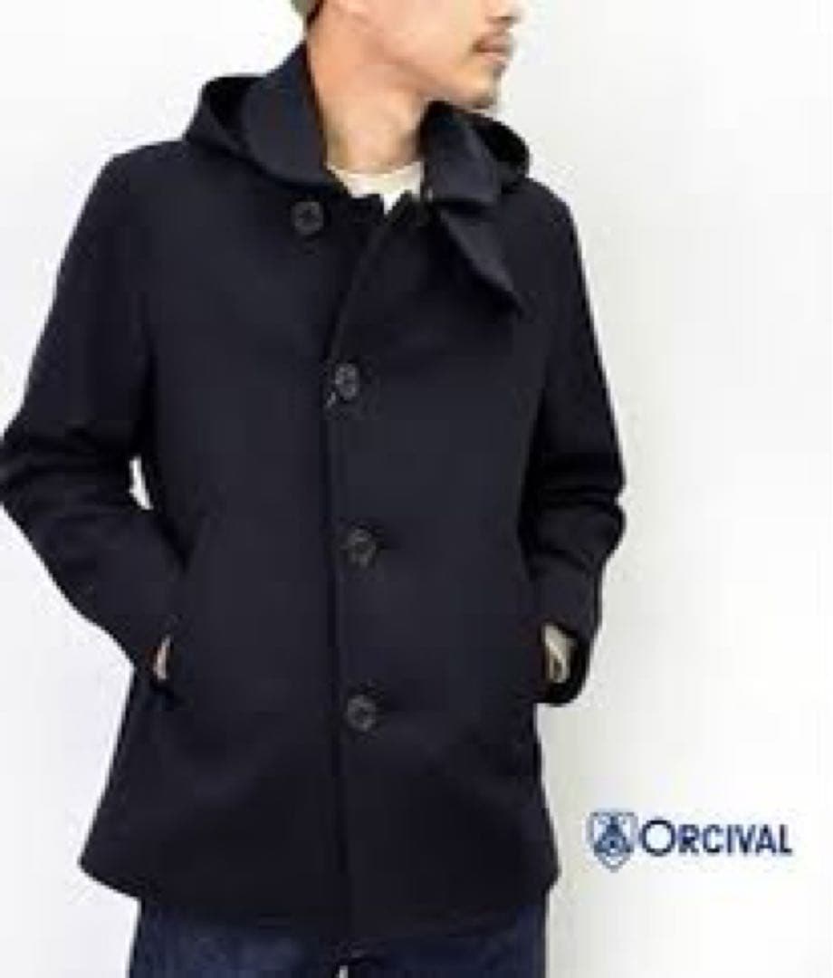 Orcival 3 フードコート　P ダッフルコート　ネイビー　メルトン