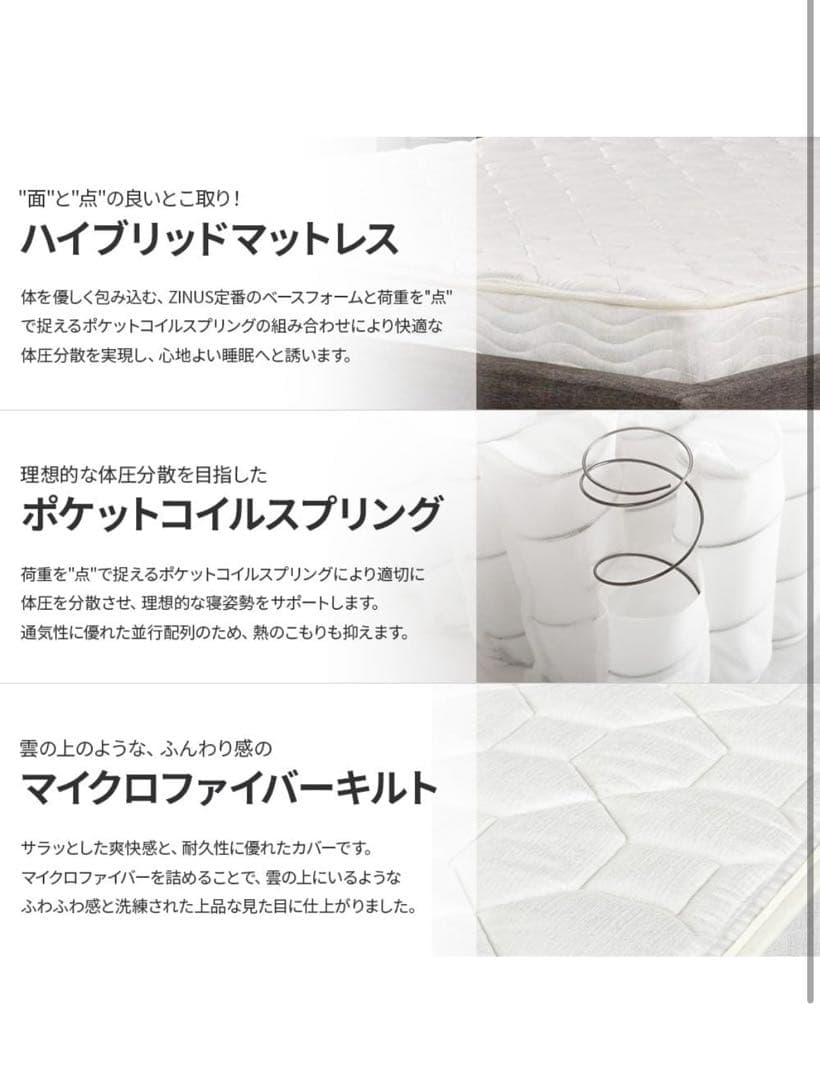 ZINUS Classic マットレス コイル 15cm ホワイト セミダブル