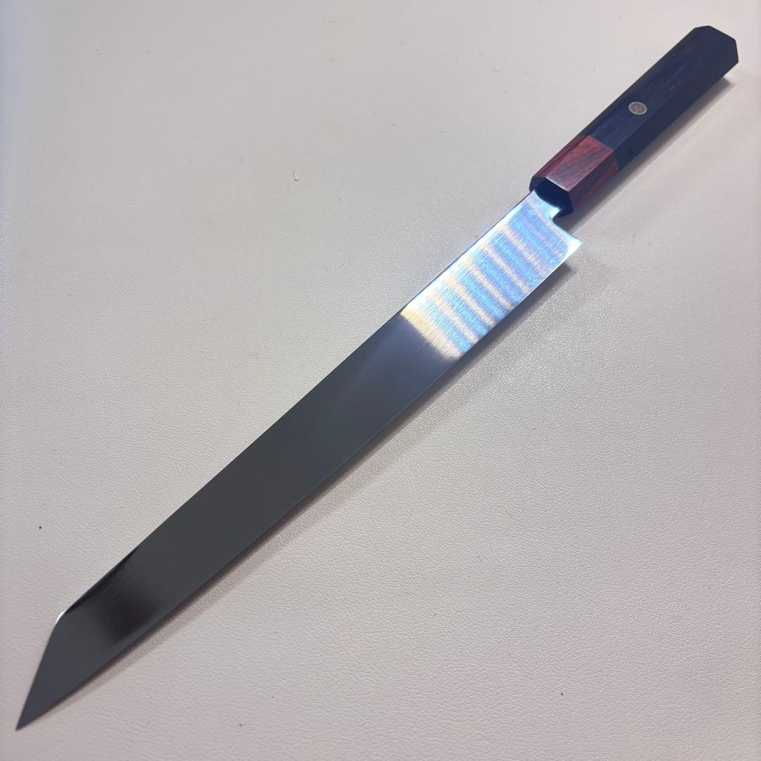 270mm 切付柳刃包丁 鏡面 黒檀紫檀八角柄 刺身包丁 全鋼「鞘」
