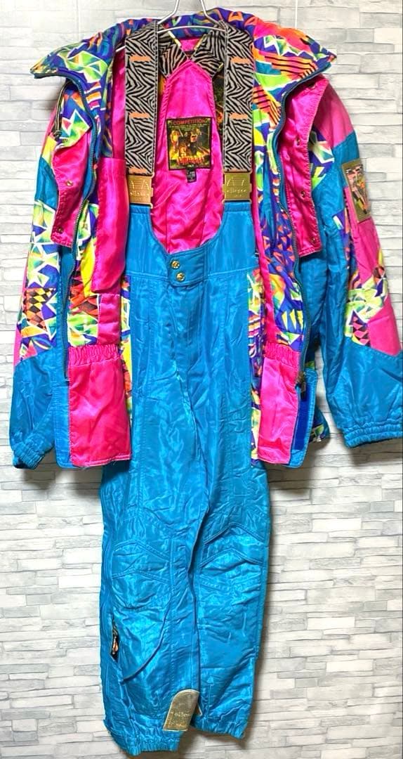 ellesseエレッセ スキーウェア 上下セット 下つなぎ 総柄 ヴィンテージ