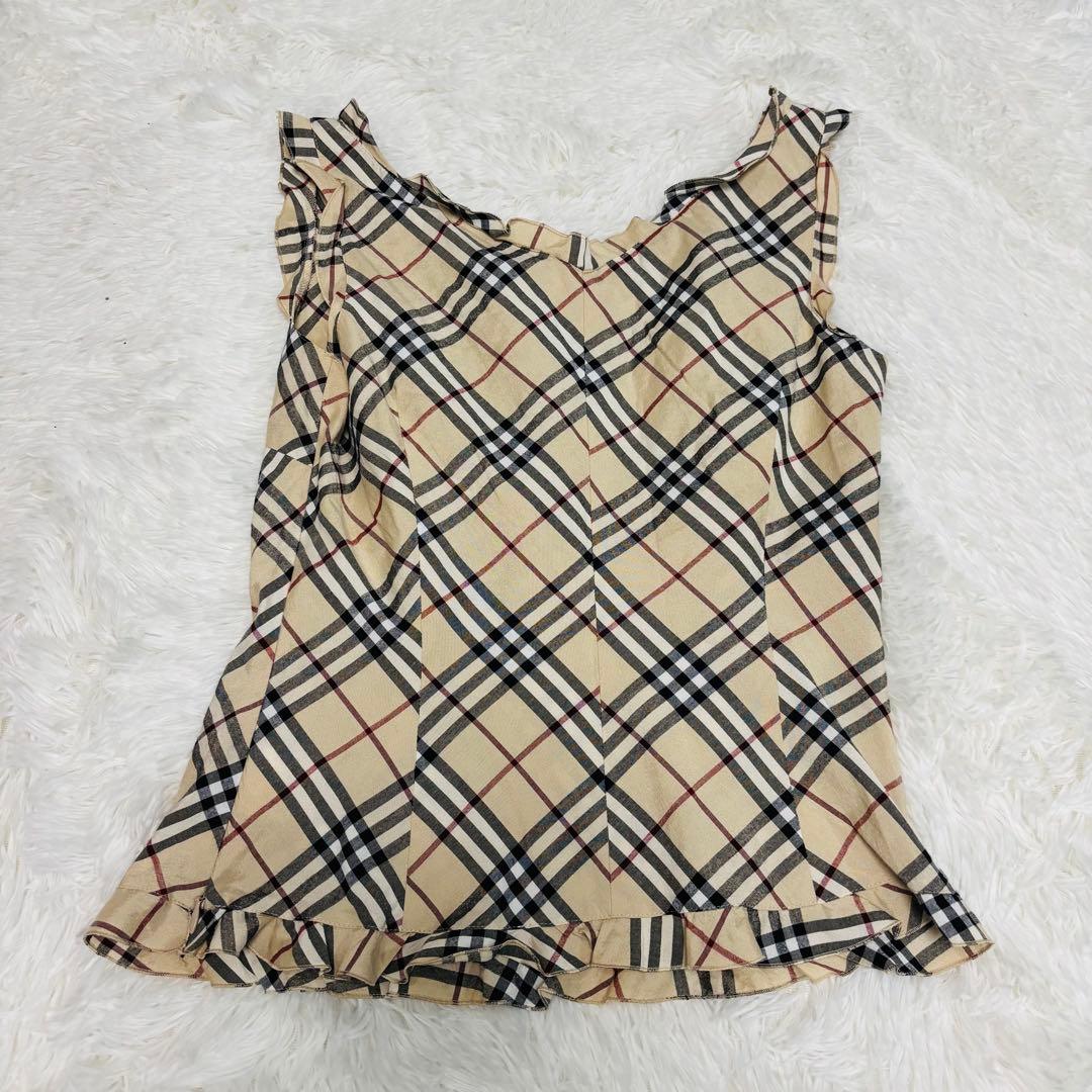 美品 バーバリー ノースリーブ タンクトップ 襟 フリル ノバチェック y2k