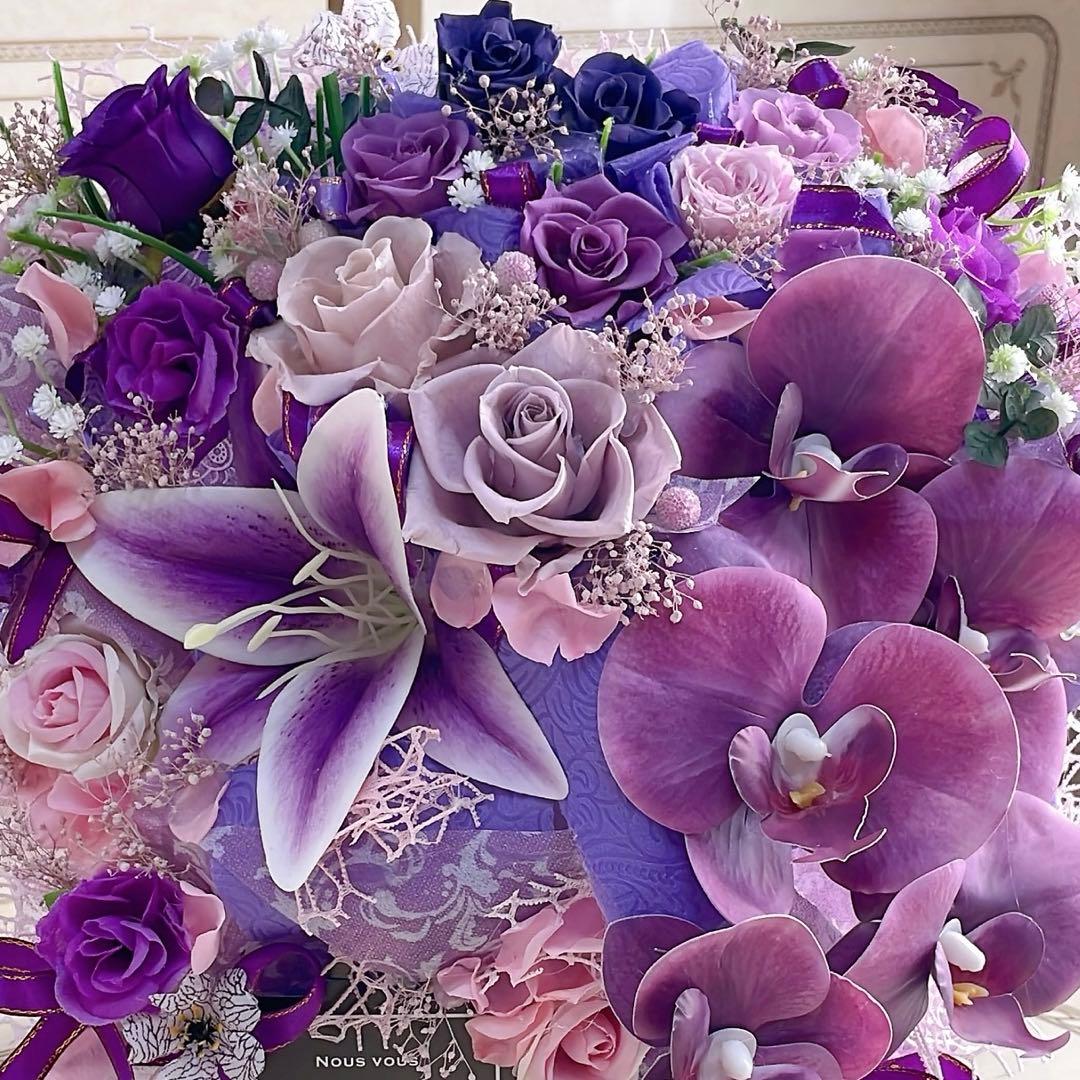 ✨特大✨ 大人気✨ミックスバラプリザ＆胡蝶蘭、ユリアーティシャルフラワーアレンジ