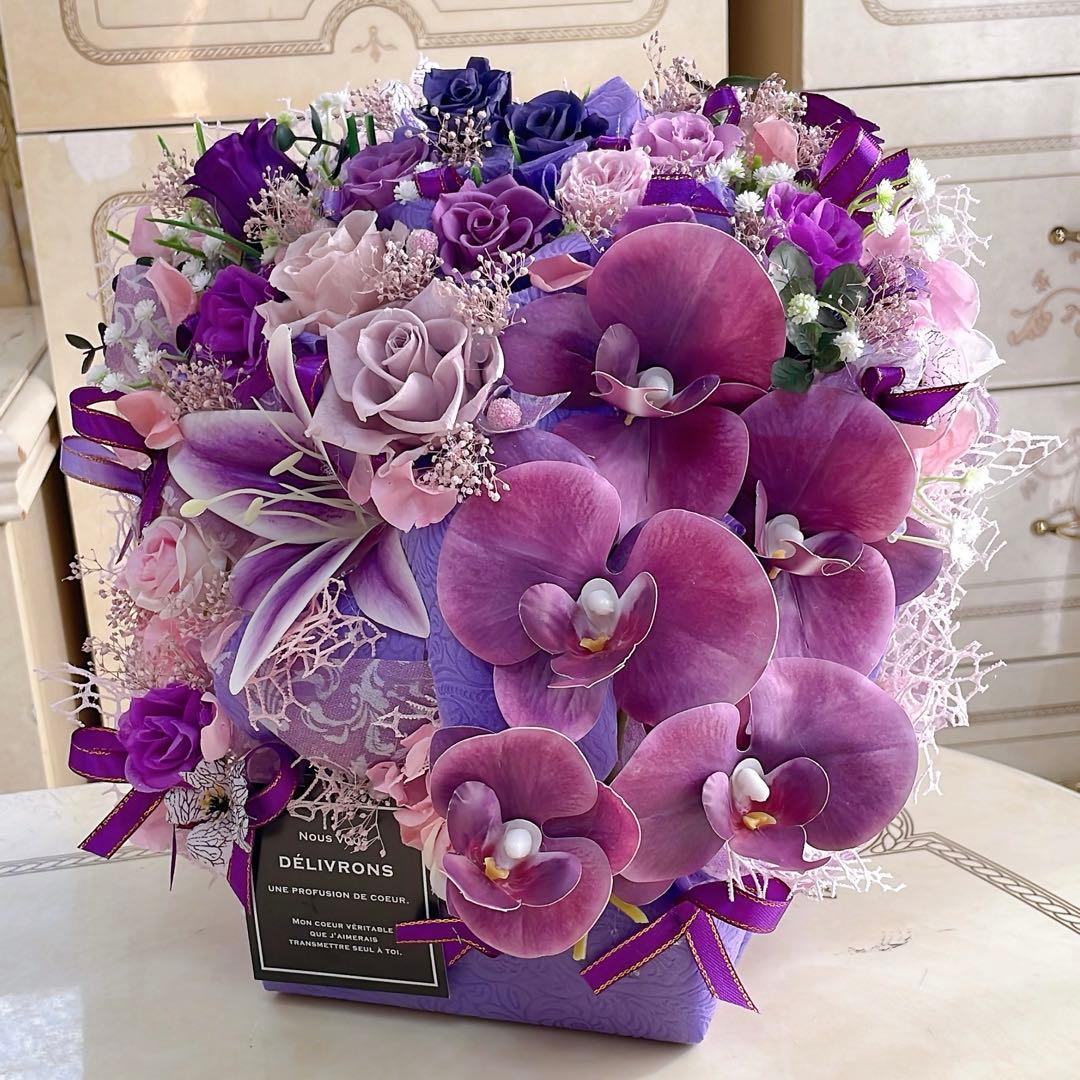 ✨特大✨ 大人気✨ミックスバラプリザ＆胡蝶蘭、ユリアーティシャルフラワーアレンジ