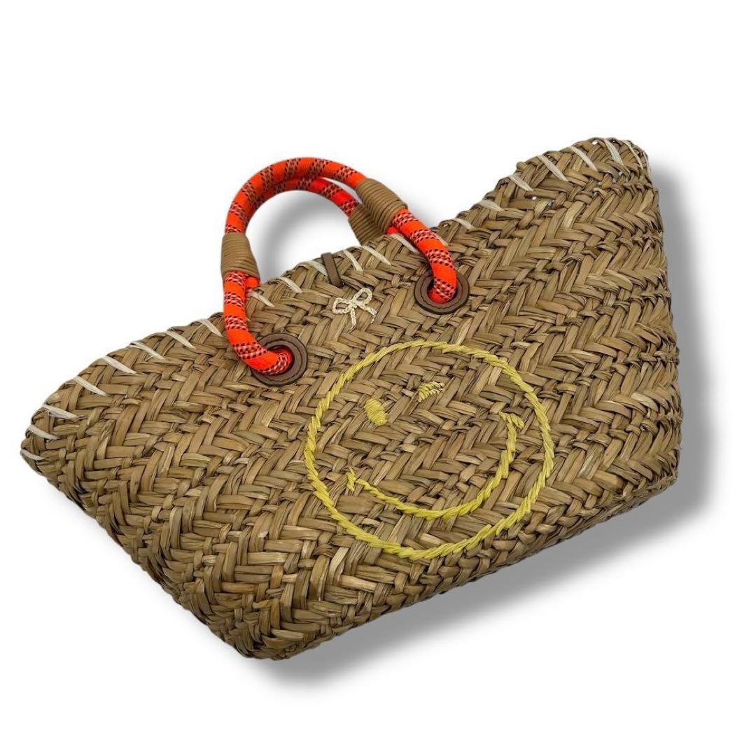 【美品】アニヤハインドマーチ スマイル ハンドバッグ かごバッグ ラフィア 人気