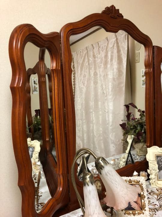 豪華三面鏡ドレッサーイタリア製、ロココ調、ヨーロピアン、アンティーク、姫系、猫脚
