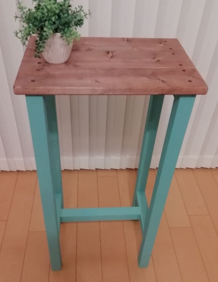 ハンドメイドテーブル/ハイテーブル/飾り棚/ミストグリーン【送料込み】