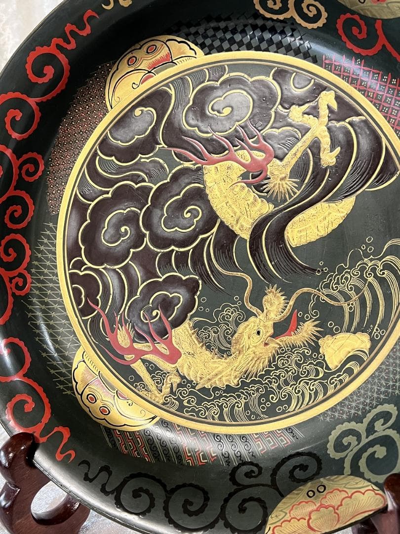 金蒔絵龍虎紋入れ子盆　一対　共箱　幕末～明治期