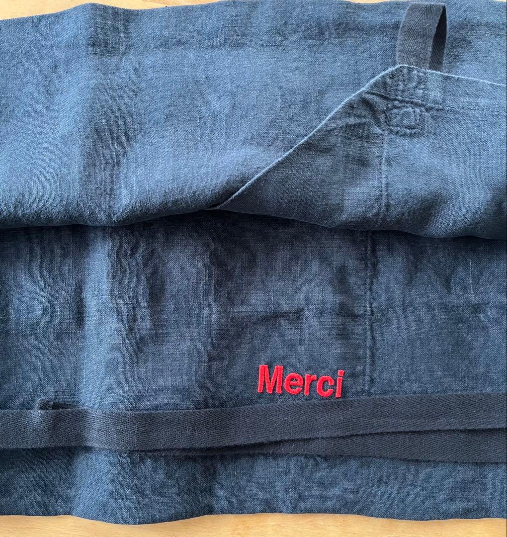 【新品未使用】メルシー　merci リネン　エプロン　ネイビー