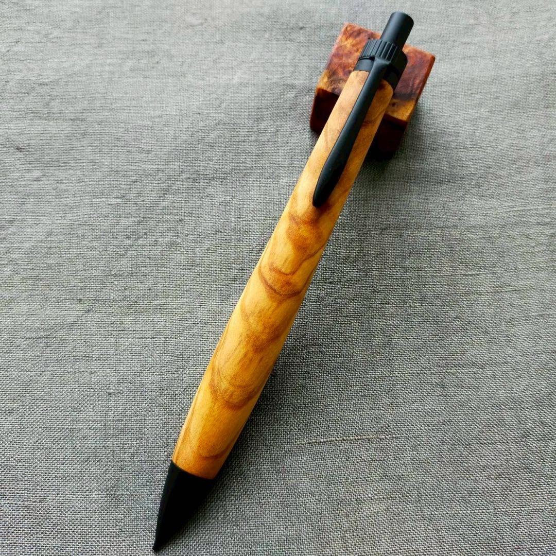 オリーブウッド　ハンドメイド　木軸シャープペン　0.5mm　天然木　ブラック