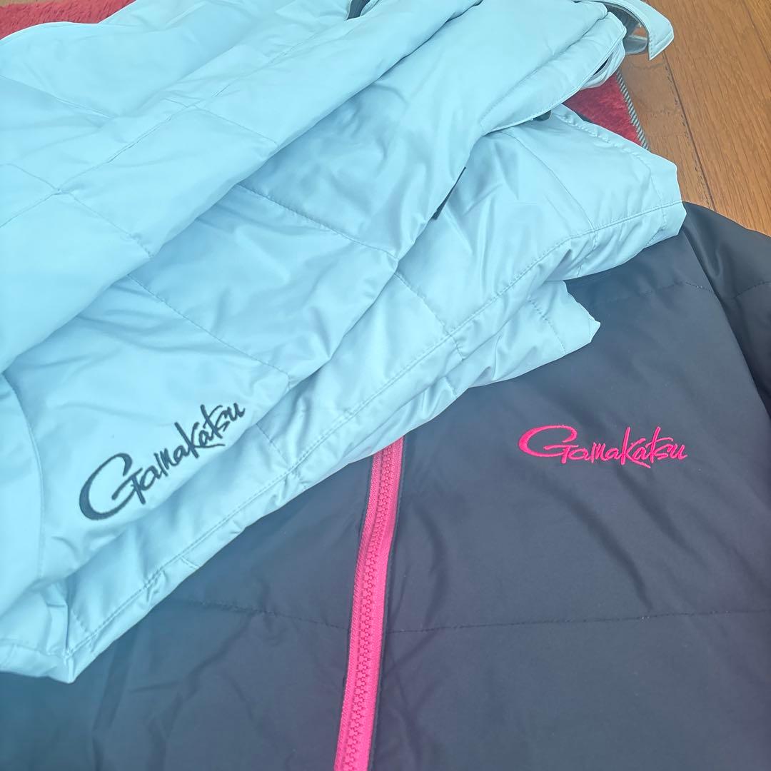 がまかつ　ダウン上下フード付き黒ピンク