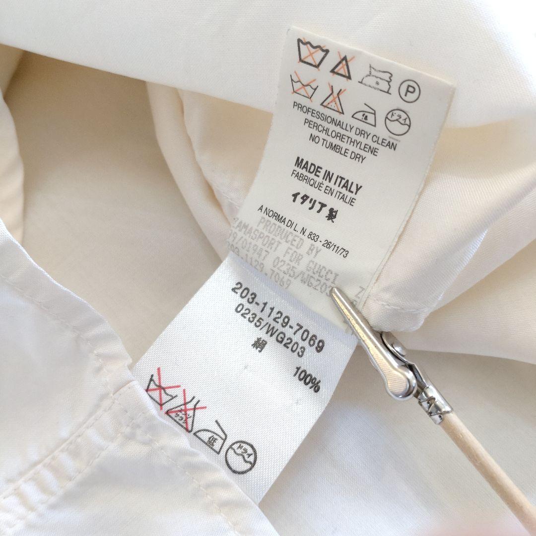 GUCCI　レギュラーカラーバックシェリーラインリボンテープシルクブラウス