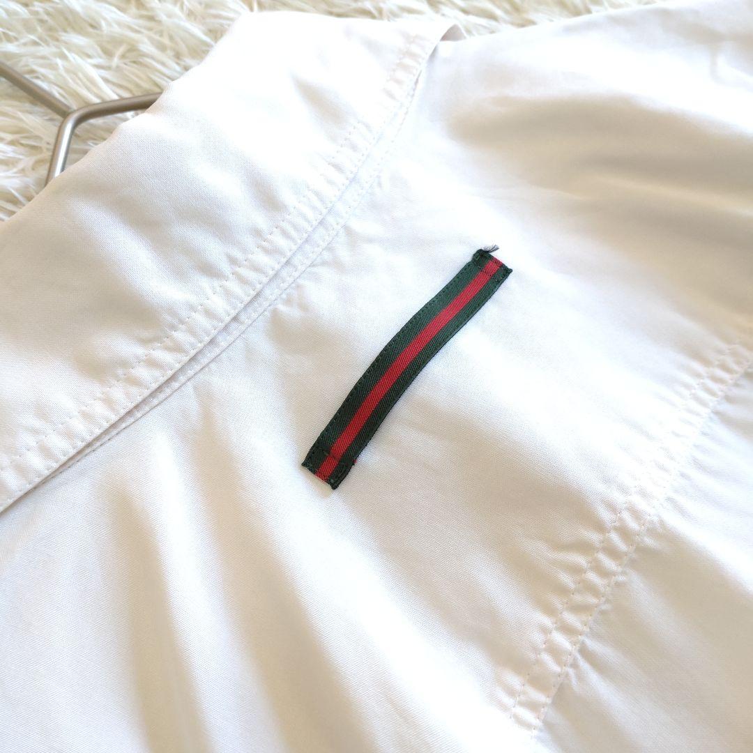 GUCCI　レギュラーカラーバックシェリーラインリボンテープシルクブラウス