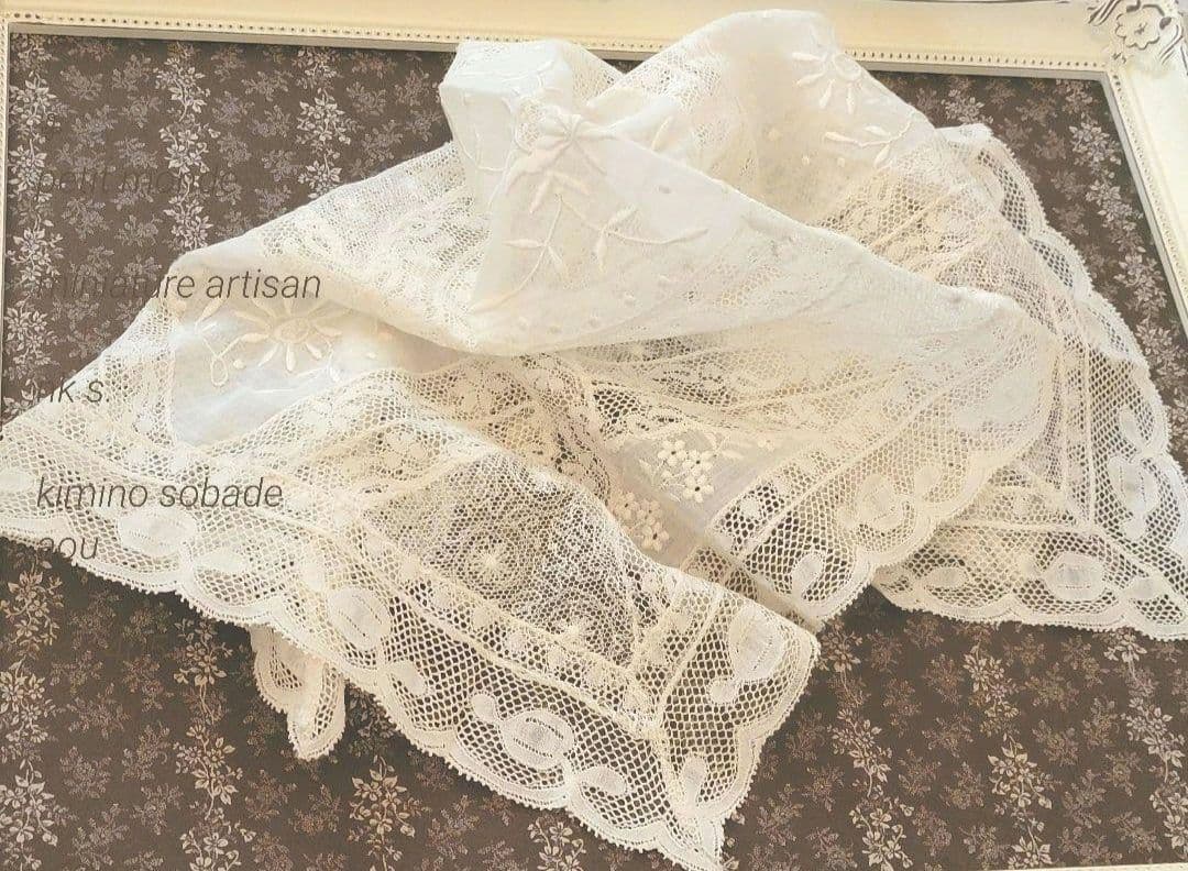 希少フランスアンティーク ノルマンディレース  レクタングルドイリー　レア長方形