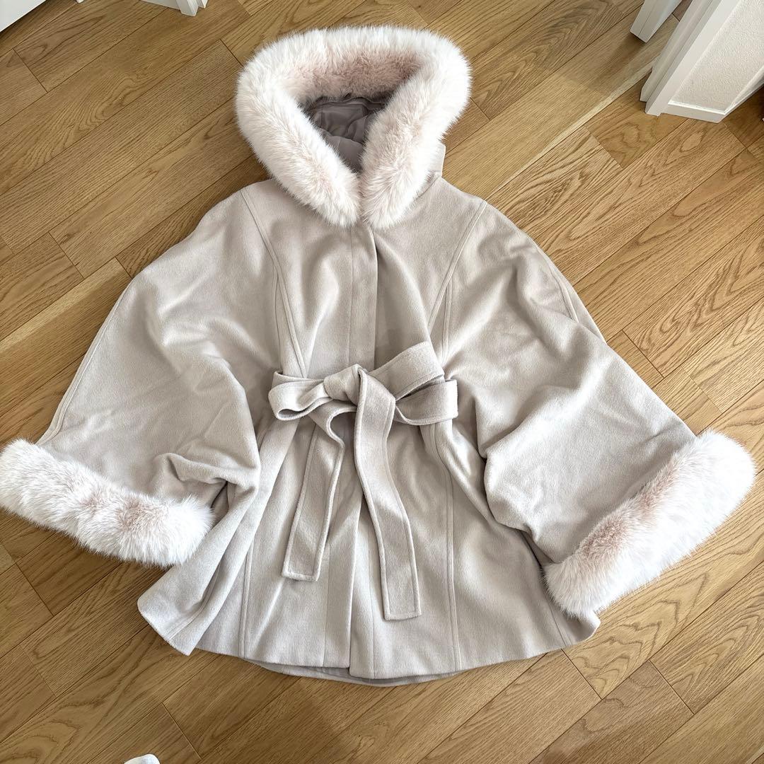 rienda ウールMIXフードポンチョコート　ライトベージュ　M