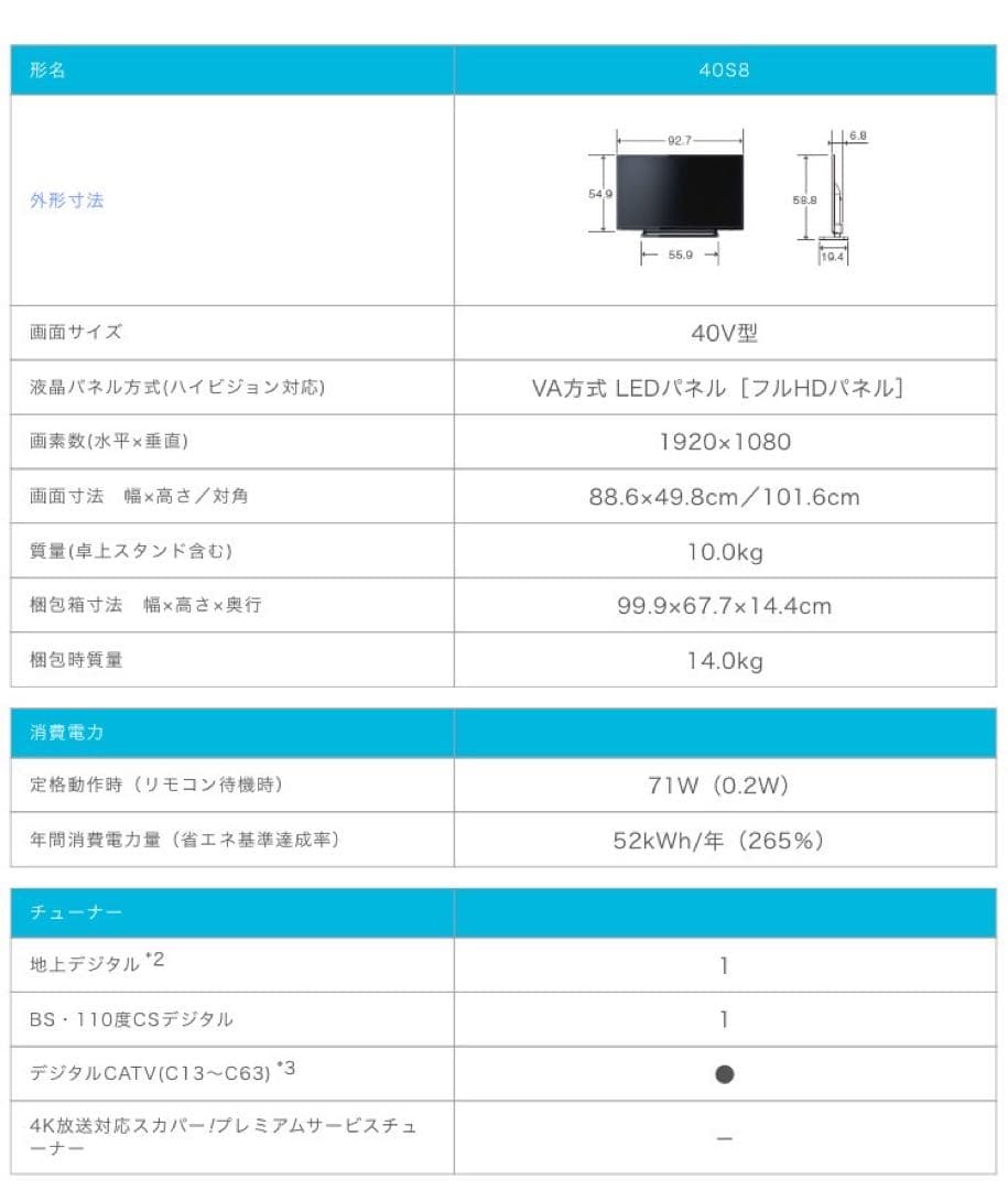 TOSHIBA LED REGZA S8 40S8 テレビ