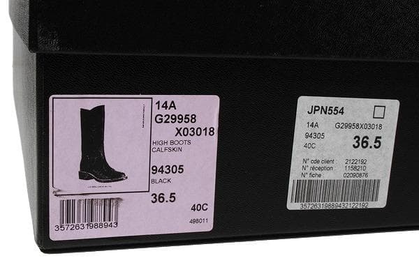 23.5cm CHANEL カーフスキン ロングブーツ BLACK