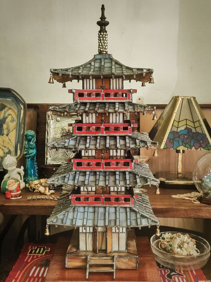 【圧巻 ☆ 世界唯一・一級品】ステンドグラス五重塔　美術工芸品　ビンテージランプ