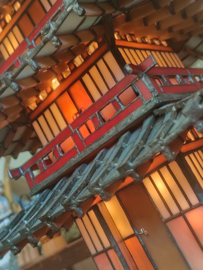 【圧巻 ☆ 世界唯一・一級品】ステンドグラス五重塔　美術工芸品　ビンテージランプ