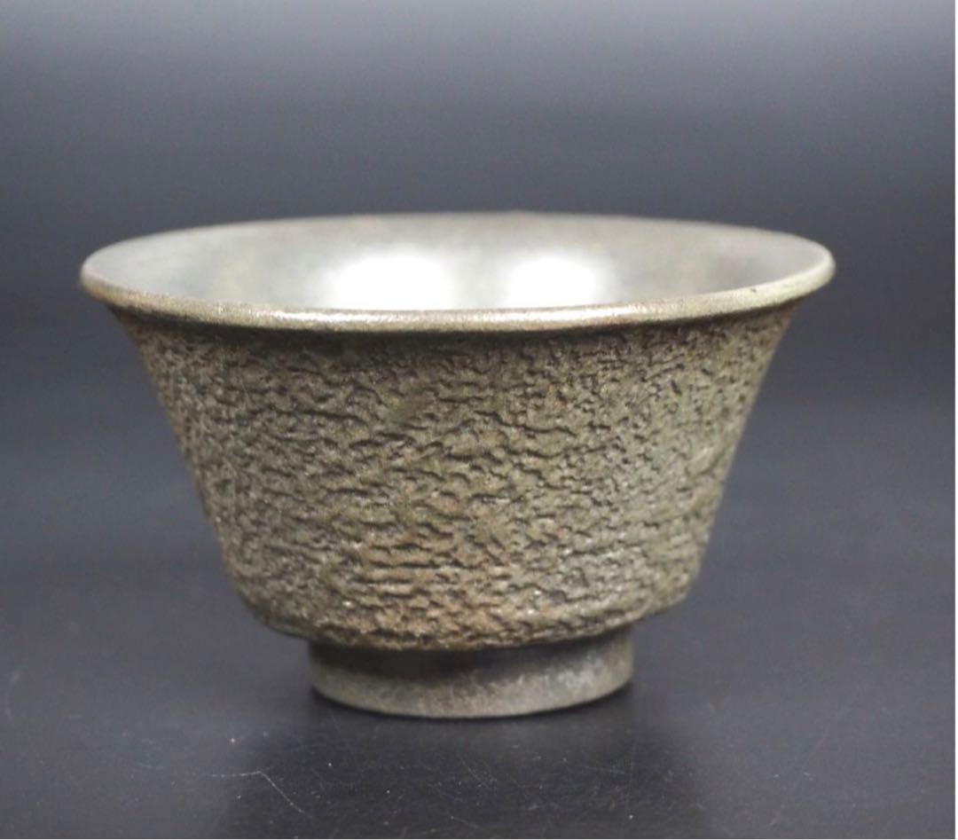 送料無料　時代物『備前金重』銘　青備前煎茶碗５客　煎茶道具