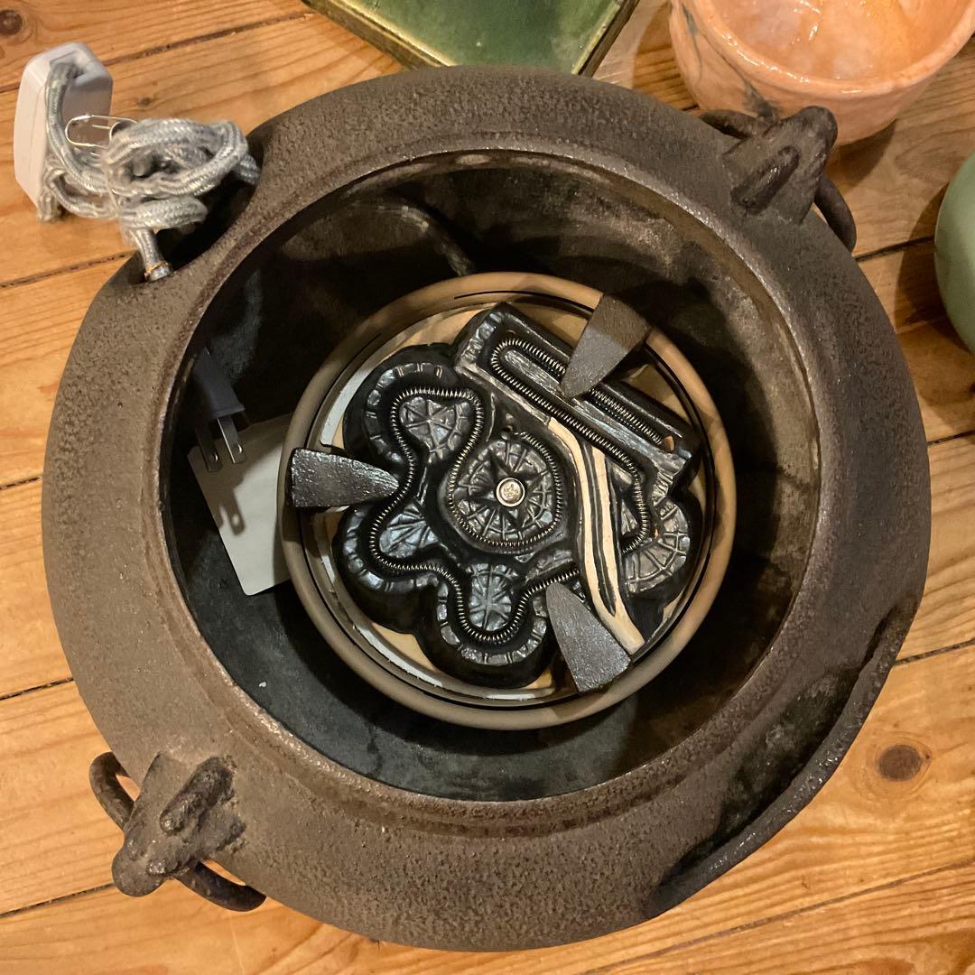 茶道具 茶道 お点前 セット 茶道 茶器 あじろ鉄 茶釜 野々田式 炭型電熱器