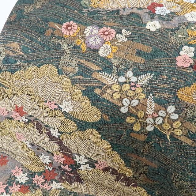 新品 正絹 着物“波に乗って舞い上がる松に梅、花筏☆”袋帯 L-20