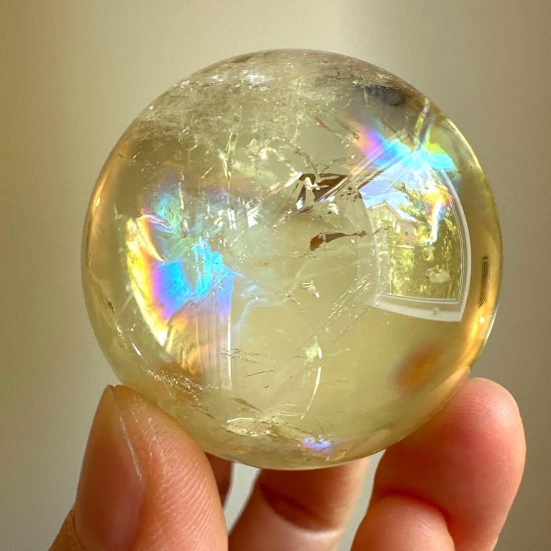 シトリン　高品質　スフィア　4.1㎝　レインボーシトリン