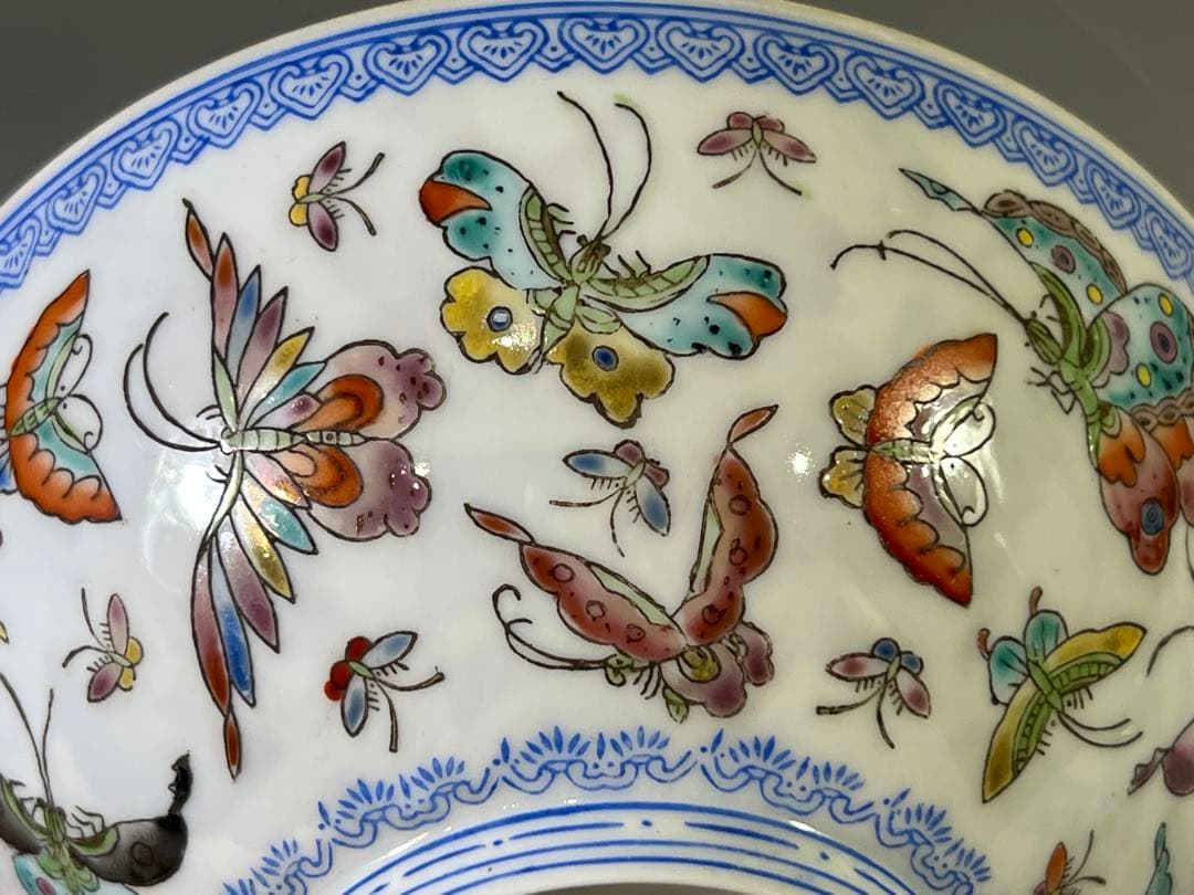 DT699 中国 薄胎 色絵蝶紋 碗