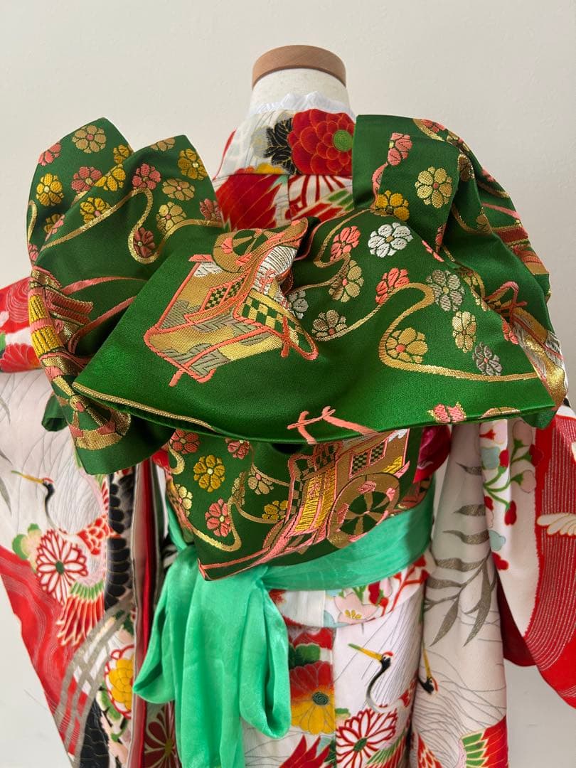 7歳　七五三　アンティーク着物、帯、帯揚げ、帯締め　しごき　身丈113cm