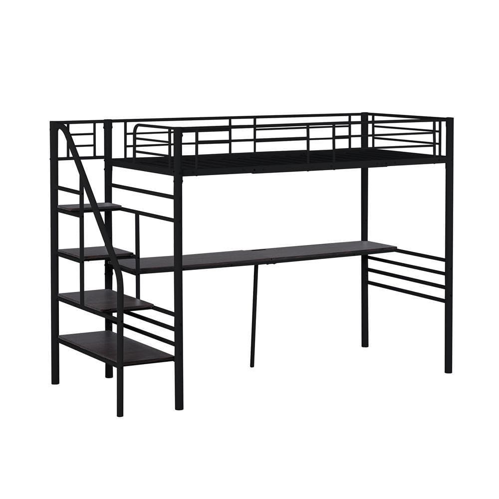 ロフトベッド階段付き パイプベッド シングル コンセント付き 収納 子供ベッド