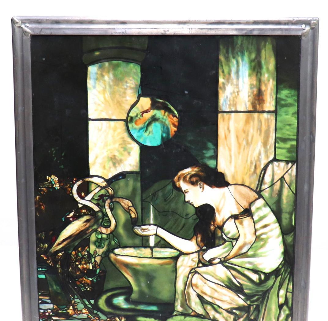 ティファニー ヴィンテージステンドグラス フラミンゴと女性 グラスマスターズ