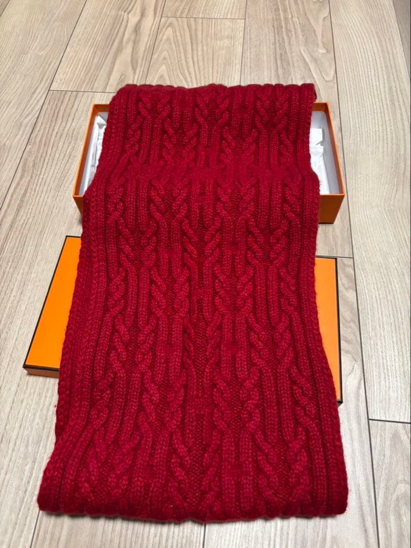 エルメス　カシミヤ混　赤色スヌード
