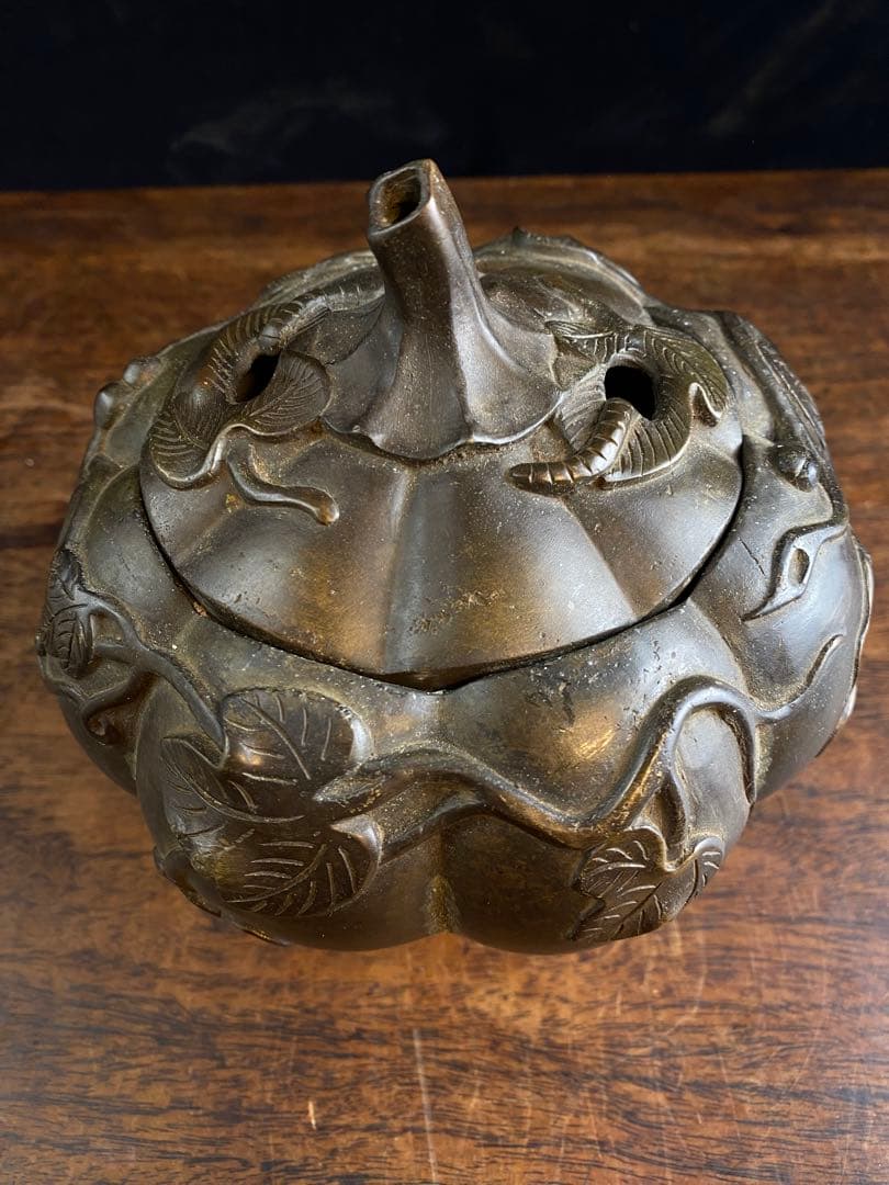 カボチャ型　銅香炉　美術品　工芸品　骨董品　置物　金属製　香炉