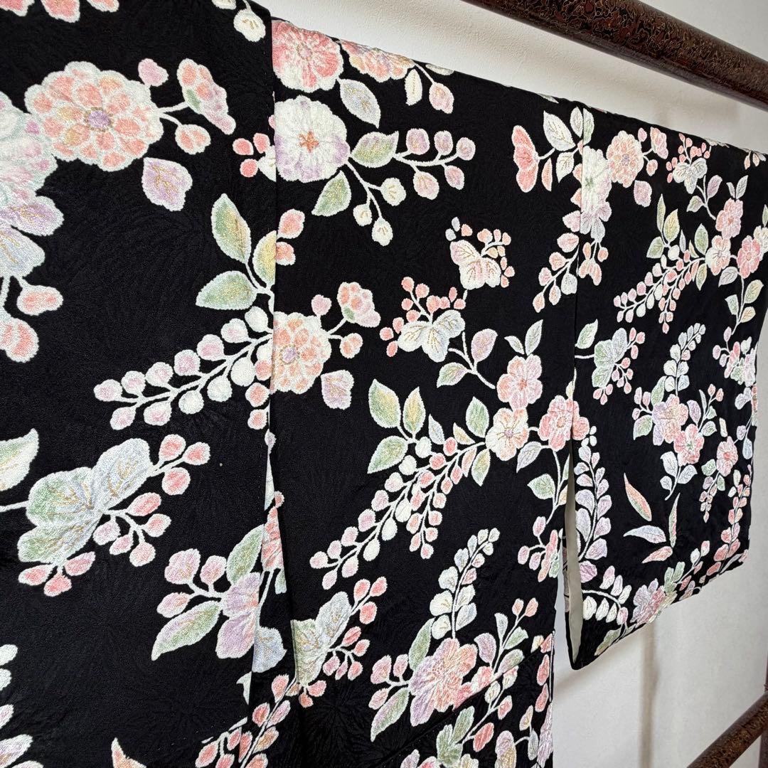 超美品　正絹　小紋　和装　着物　袷　168裄66 三越　辻ヶ花　トール　黒　薄紫