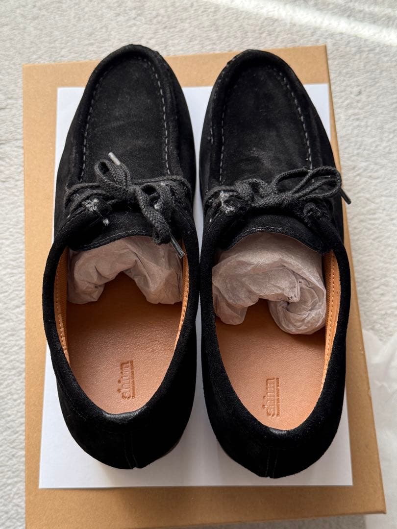 【完売品】shiun BLACK SUEDE MOCCASIN Sサイズ