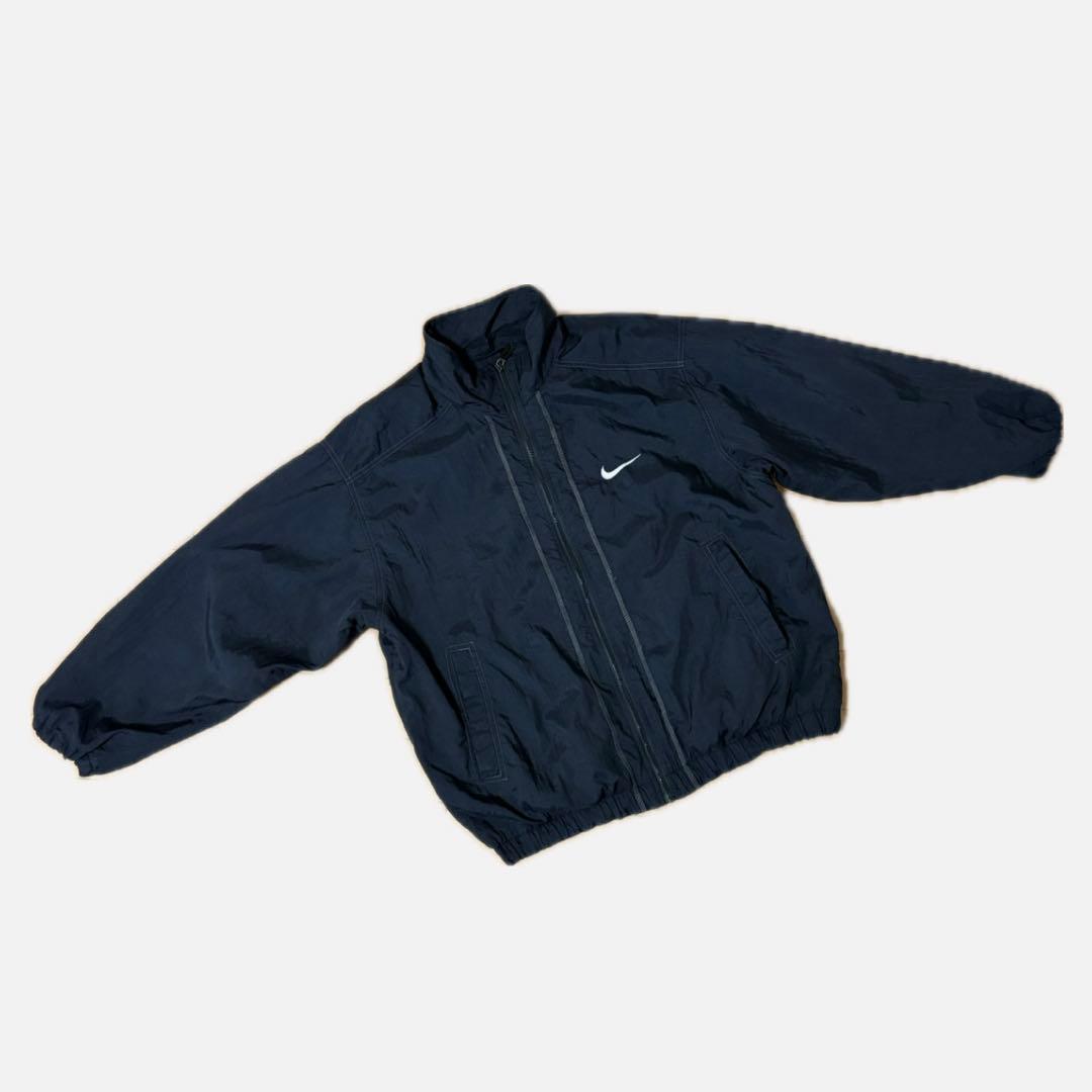 90s NIKE 無地 ナイロンジャケット 白タグ M 黒 刺繍ロゴ