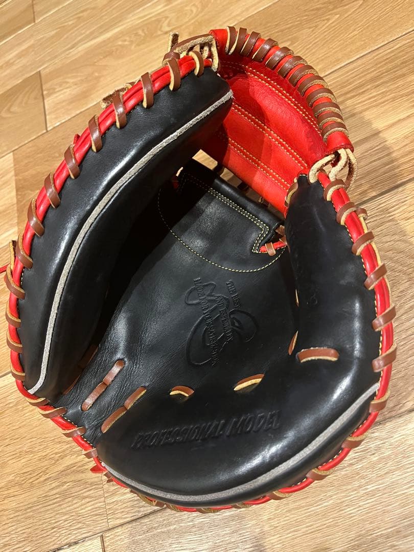 【オーダー】ハタケヤマ 軟式 キャッチャーミット 赤×黒