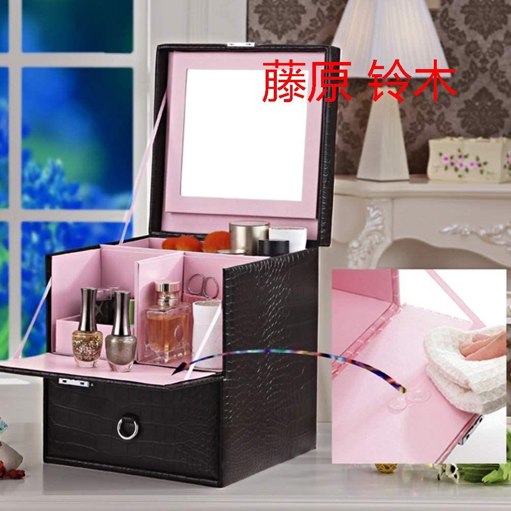 化粧品収納ボックス 化粧鏡付きメイクボックス 木製 引き出し ワニ紋 おしゃB