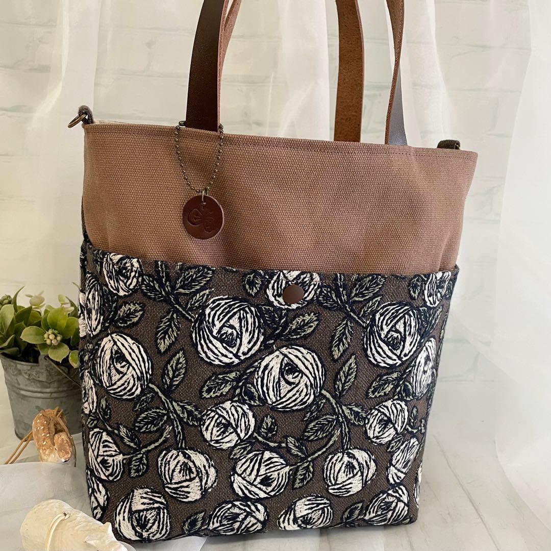 ハンドメイド　ポケットトートバッグ　ミナペルホネン　rosy 451